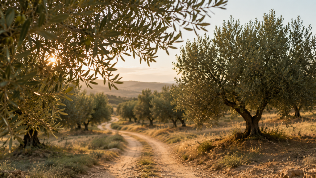 Dirt road with olive trees